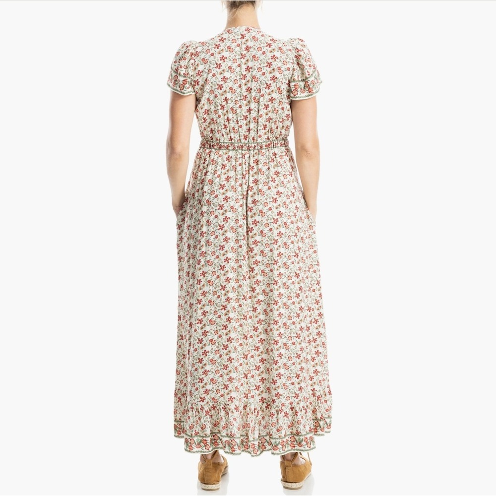 NEW Max Studio Small Floral Maxi Dress Smocked Waist Ruffle Sleeve Cottagecore - Picture 2 of 12
